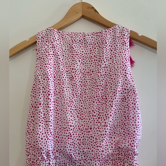 Pink white polka dot animal print ruffle summer dress Y2K boho chic tea party XS - Picture 6 of 8